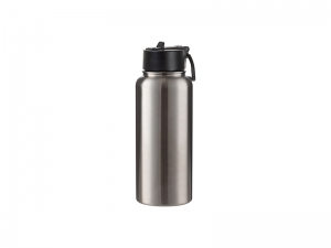 Engraving Blanks 32oz/950ml SS Flask w/ Wide Mouth Straw Lid &amp; Rotating Handle (Silver)