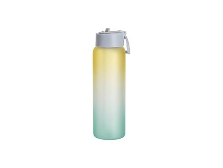 Garrafa Desportiva Vidro Fosco 32oz/950ml Sublimação com Canudo e Tampa Azul (Cor Degradada Amarelo e Verde)