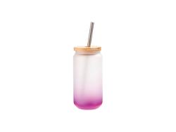 Vaso Cristal 18oz/550ml Color Degradado Morado con Tapa de bambú y pajita de acero inoxidable