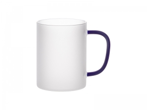 Sublimation Blanks 15oz/450ml Glass Mug w/ Dark Blue Handle(Frosted)