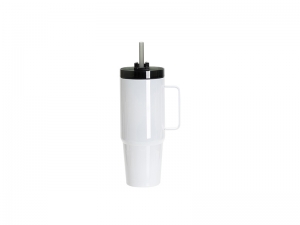 Sublimation Blanks 30oz/900ml Stainless Steel Handled Travel Tumbler with Lid &amp; Straw(White)