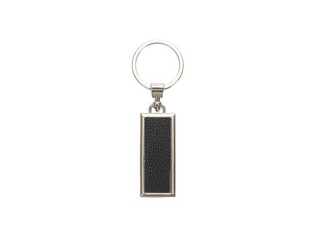 Engraving Blanks Metal Keyring  w/ Engravable Leather (Rect, Double-Sides Black)