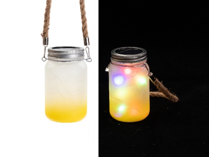 15oz/450ml Sublimation Blanks Mason Jar w/ Lantern Lid and Hemp Rope Handle (Frosted, Gradient Yellow)