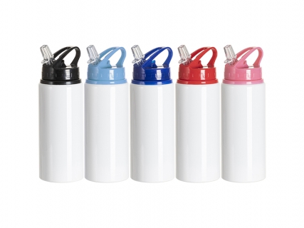 Sublimation Blanks 20oz/600ml White Aluminium Bottle w/ Blue Straw Lid