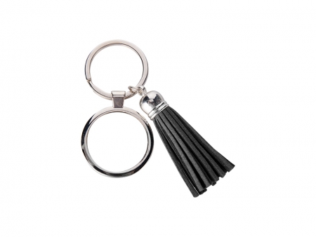 Sublimation Round Keychain w/ Short Tassel(Black)