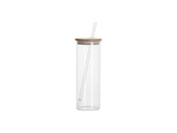 Vaso de Cristal Skinny 17oz/500ml con pajita y tapa de bambú  (Transparente)