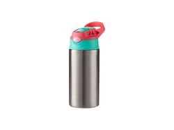 Garrafa Infantil Inox com Canudo de Silicone e Tampa Vermelha de 12oz/360ml (Prateado)