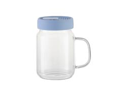 Mason Jar de Vidro 20oz/600ml com Tampa de silicone (Transparente, Azul Claro)