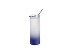 Garrafa de Vidro Skinny 25oz/750ml com canudo e Tampa de plástico (Fosco, Degradado Azul Escuro)