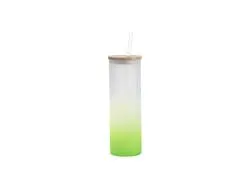 Copo Vidro Fosco 20oz/600ml com canudo e Tampa de bambu (Fosco, Degradado Verde)