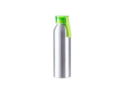 Botella Deportiva Slim Aluminio Plateada 22oz/650ml con Tapa verde clara