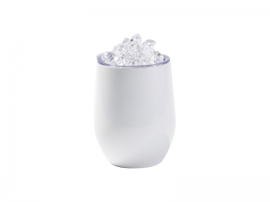 12oz SS Sublimation Blanks White Stemless Wine Cup with Clear Fake Crushed Ice Topper Lid