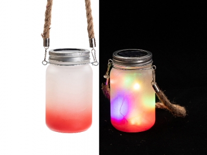 15oz/450ml Sublimation Blanks Mason Jar w/ Lantern Lid and Hemp Rope Handle (Frosted, Gradient Red)
