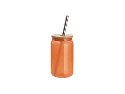 Vaso Mágico (Calor) de Cristal en Forma de lata 13oz/400ml con tapa de bambú (Naranja)