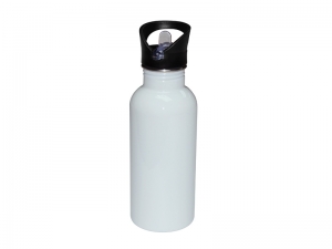 Sublimation 600ml Stainless Steel Water Bottle with Straw Top - White