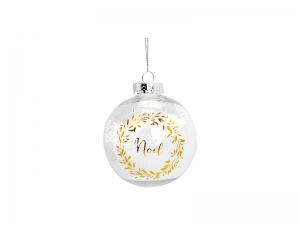 8cm Plastic Patterned Christmas Ball Ornament w/ String(Clear, Noel)