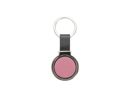 Engraving Blanks Metal Keyring  w/ Engravable Leather (Round, Pink)