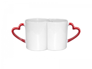 Sublimation 11oz Couple Mugs w/ Red Heart Handle