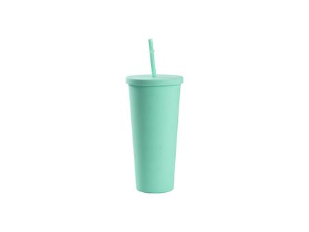 Vaso Plástico Doble Capa 24OZ/700ml con Tapa y Pajita (Verde Claro, Pintado)