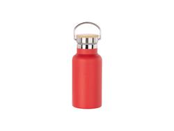350ml/12oz Portable Bamboo Lid Powder Coated Stainless Steel Bottle (Red)