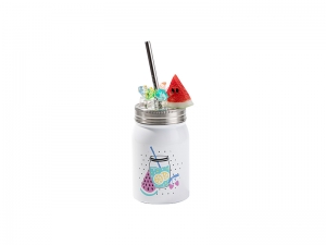 17oz/500ml SS Sublimation Blanks White Mason Jar with Fake Ice &amp; Fruit Topper Lid (Clear, Watermelon)