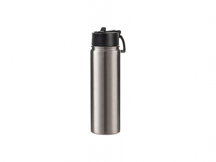 Engraving Blanks 22oz/650ml SS Flask w/ Wide Mouth Straw Lid &amp; Rotating Handle (Silver)