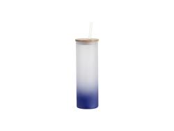 Vaso Cristal Escarchado 20oz/600ml con pajita y tapa de bambú (Escarchado, Degradado Azul Oscuro)