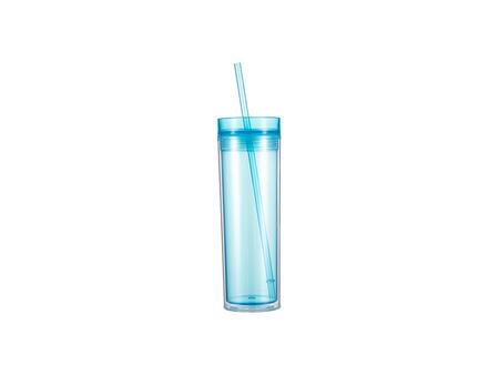 Vaso Plástico Doble Capa 16oz/473ml con Tapa y Pajita (Azul Celeste)