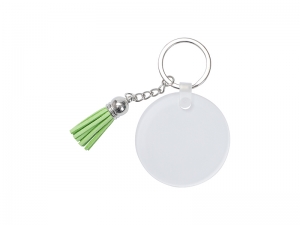 Sublimation Blanks Acrylic Keyring W/ Green Tassel (Round, φ5*0.4cm)