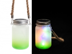 15oz/450ml Sublimation Blanks Mason Jar w/ Lantern Lid and Hemp Rope Handle (Frosted, Gradient Green)