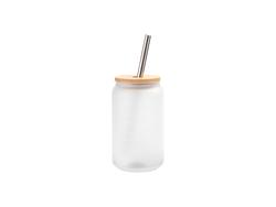 Copo de Vidro fosco 13oz/400ml com Tampa de bambu e canudo de inox