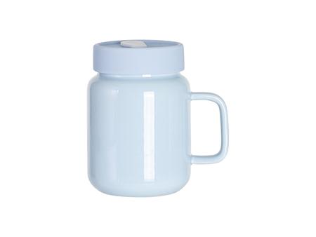Mason Jar Cerámica 17oz/500ml con Tapa de Silicona Azul Celeste (Azul Celeste)