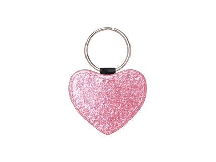 Sublimation Glitter PU Leather Key Chain (Heart, Pink)