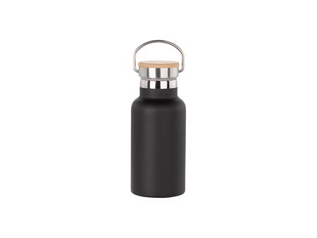 350ml/12oz Portable Bamboo Lid Powder Coated Stainless Steel Bottle (Black)