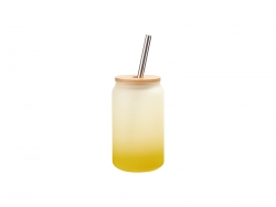 13oz/400ml Sublimation Blanks Glass Can Tumbler with Bamboo Lid Gradient Yellow