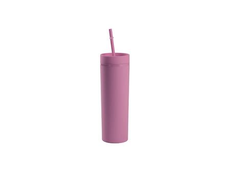 Vaso Plástico Doble Capa 16oz/473ml con Tapa y Pajita (Morado Claro, Pintado) 