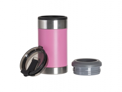 Engrave Blanks 12oz/350ml 4 in 1 Laserable Silicon PU Leather Sleeve SS Can Cooler(Pink/White)