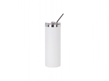 Sublimation Blanks 20oz/600ml Powder Coated SS Tumbler with Straw &amp; Waterproof Flip Lid (White, Matt Sub Coating)