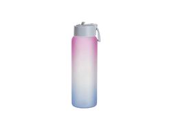 Garrafa Desportiva Vidro Fosco 32oz/950ml Sublimação com Canudo e Tampa Azul (Cor Degradada Rosa e Azul)