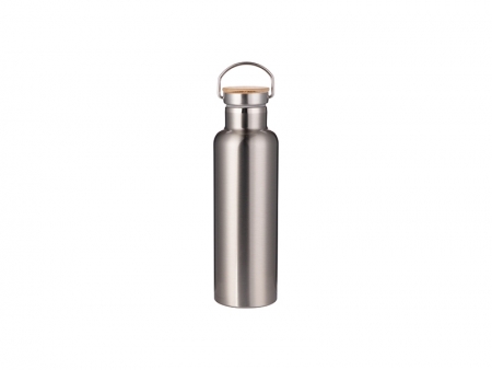 Botella Acero Inoxidable Tapa Bambú Portátil 750ml/25oz (Plateado)