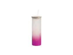 Copo Vidro Fosco 20oz/600ml com canudo e Tampa de bambu (Fosco, Degradado Roxo)