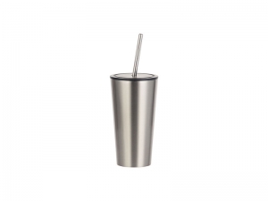 Sublimation 16oz/480ml Stainless Steel Tumbler w/ Straw (Silver)