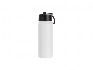 Sublimation Blanks 18oz/550ml Powder Coated SS Flask w/ Wide Mouth Straw Lid &amp; Rotating Handle (White, Matt Sub Coating)