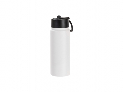 Sublimation Blanks 18oz/550ml Powder Coated SS Flask w/ Wide Mouth Straw Lid &amp; Rotating Handle (White, Matt Sub Coating)