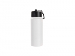 Sublimation Blanks 18oz/550ml Powder Coated SS Flask w/ Wide Mouth Straw Lid &amp; Rotating Handle (White, Matt Sub Coating)