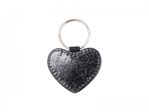 Sublimation Glitter PU Leather Key Chain (Heart, Black)