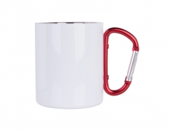 Sublimation 300ml Stainless Steel Mug w/ Red Carabiner Handle (White)