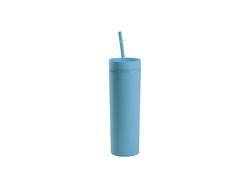 Copo Plástico Dupla Capa 16oz/473ml com Tampa e Canudo (Azul Celeste, Pintado)