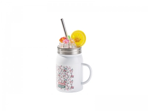 17oz/500ml SS Sublimation Blanks White Mason Jar with Fake Ice &amp; Fruit Topper Lid (Clear, Lemon)