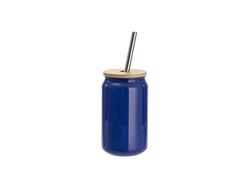 Copo Mágico (Calor) de Vidro em Forma de lata 13oz/400ml com Tampa de bambu (Azul)